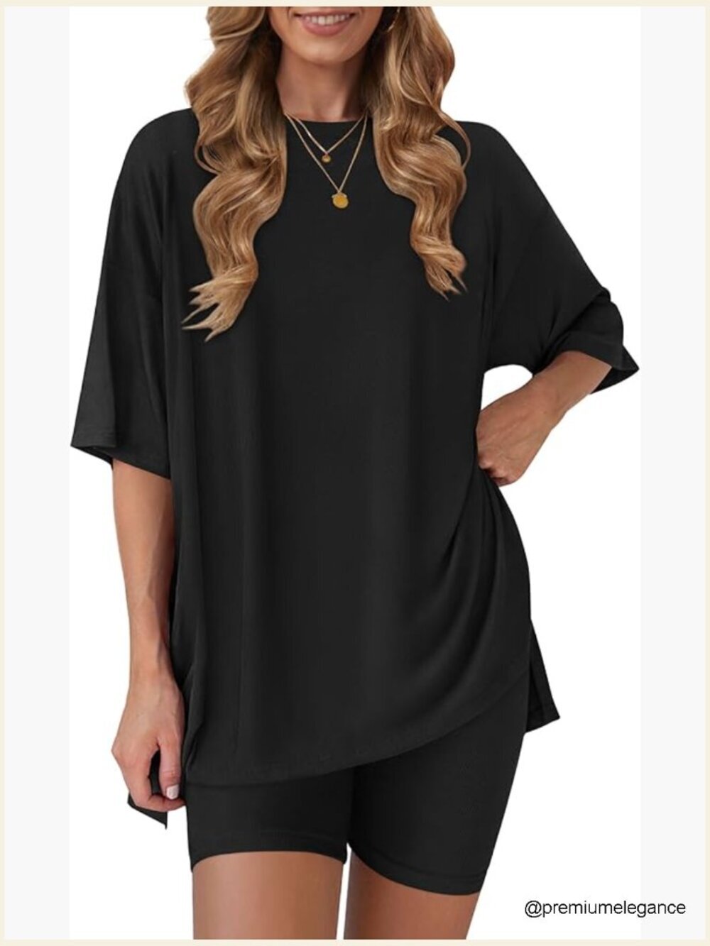 Women's 2 Piece Lounge Set Oversized Top Biker Shorts Matching Outfit